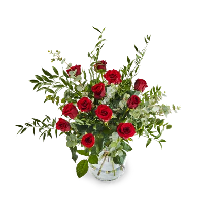 Bouquet whiteh 12 red roses