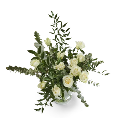 Boeket met 12 witte rozen