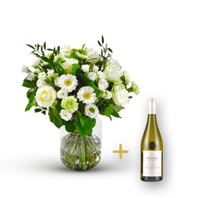 Stylish white bouquet with Pouilly Fumé