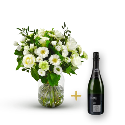 Stylish white bouquet with Cava